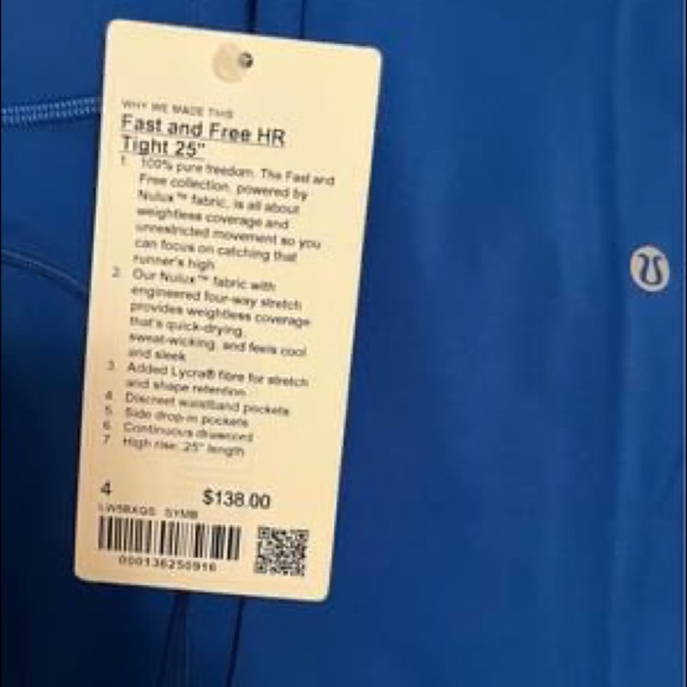 NWT Lululemon  Fast and Free High-Rise Tight 25" Size 4